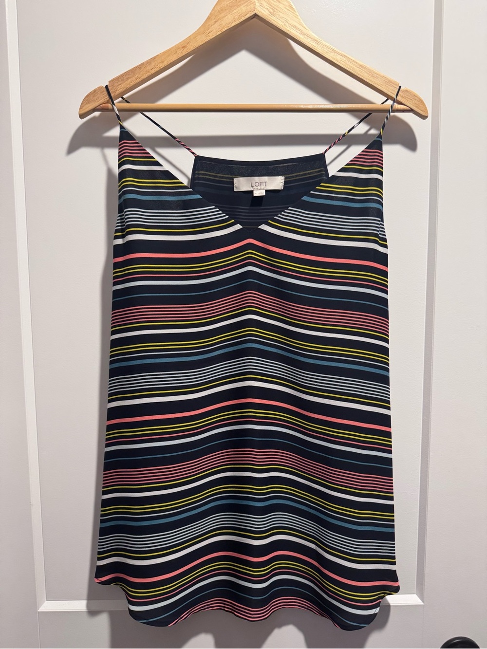 LOFT Striped V-Neck Cami in Navy with Multicolor Stripes XL